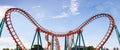 Roller Coaster, rail way curve and spin heart shape as panorama Royalty Free Stock Photo