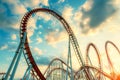 Roller coaster with a red track and white supports. Royalty Free Stock Photo