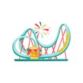Roller coaster and small ticket booth. Extreme funfair attraction. Equipment of amusement park. Flat vector design Royalty Free Stock Photo