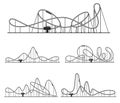 Roller coaster various route set. Amusement rides collection. Railroad tracks with tight turns.
