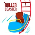 Roller Coaster Vector. Fast Ride. Mountians. Amusement Park. Fast Speed, Drive. Isolated Flat Cartoon Illustration Royalty Free Stock Photo