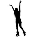 Roller Derby skater girl drives on the quad skates roller skate shoes. Detailed isolated realistic silhouette