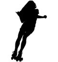 Roller Derby skater girl drives on the quad skates roller skate shoes. Detailed isolated realistic silhouette Royalty Free Stock Photo