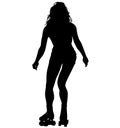 Roller Derby skater girl drives on the quad skates roller skate shoes. Detailed isolated realistic silhouette Royalty Free Stock Photo