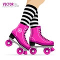Roller girl. Quad skates classic. Roller skates. Sport background. Vector illustration.