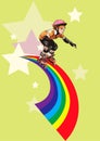 Roller-girl rushes along the rainbow