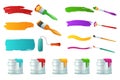 Roller and paint brushes. ?an of colored paint and brush stroke isolated elements. Wall painting and drawing vector set Royalty Free Stock Photo