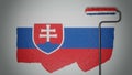 Roller paints the wall in colors of Slovak flag. Travel concept. Slovakia republic. 3d render.