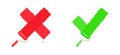 Roller paints X and V signs. Concept with red cross wrong and green check mark.