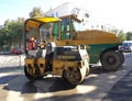 roller - road machine for compacting fresh asphalt Royalty Free Stock Photo