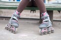 Roller scates beautiful feet girl outdoor