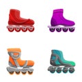 Roller shoes icons set cartoon vector. Colored roller skate shoes