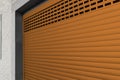 Roller shutter gate. Metal roller garage door as background. Automatic electric roll-up garage gate. Garage with white rolling Royalty Free Stock Photo