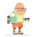 Roller Skate Adult Sports Healthy Grandfather Active Lifestyle Age Old Man Character Cartoon Design Flat Vector