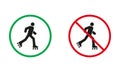 Roller Skate Allowed and Prohibit Silhouette Icons. No Entry On Rollerskate Symbol. Roller Skating Warning Sign Set