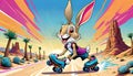 roller skate skateboard skates rabbit smiling bunny fun play