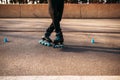 Roller skater legs in skates, balance exercise