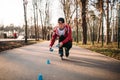 Roller skater in skates, balance exercise Royalty Free Stock Photo