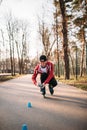 Roller skater in skates, balance exercise Royalty Free Stock Photo