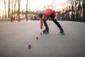 Roller skater in skates, balance exercise Royalty Free Stock Photo