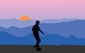 Roller skater at sunset