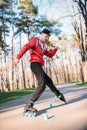 Roller skater, trick exercise in park Royalty Free Stock Photo