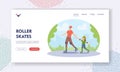 Roller Skates Landing Page Template. Happy Family Riding at City Park. Young Father and Little Daughter Active Sport Royalty Free Stock Photo