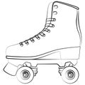 Roller skates shoes derby, Boots retro old school sport. Contour lines drawn, drawing