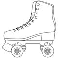 Roller skates shoes derby, Boots retro old school sport. Contour lines drawn, drawing