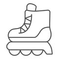 Roller skates thin line icon, kid toys concept, skating shoe sign on white background, Sport shoe icon in outline style Royalty Free Stock Photo