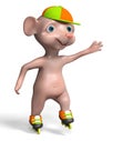 Roller skating mouse boy isolated 3d render