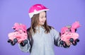 Roller skating teen hobby. Joyful teen going to ride. Sporty teen girl. Ready to roller skating. Active leisure and Royalty Free Stock Photo