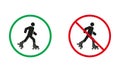 Roller Skating Warning Sign Set. Roller Skate Allowed and Prohibit Silhouette Icons. Entry On Rollerskate Symbol