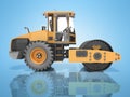 Roller with vibration for laying asphalt 3D rendering on blue background with shadow