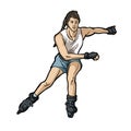 Rollerblade inline skates girl running action cartoon Illustration