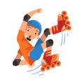 Rollerblading Boy, Teen Boy Falling on Roller Blades, Outdoor Activity Cartoon Vector Illustration