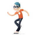 Rollerblading Roller Skate Cartoon Hipster Geek Healthy Lifestyle Character Icon Isolated Design Vector Illustration