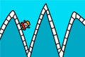 Rollercoaster hand drawn vector illustration in cartoon comic style man falling down after climbing zigzag process