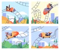 Rollercoaster rides banners or posters collection, flat vector illustration. Royalty Free Stock Photo