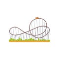 Rollercoaster track with train. Extreme ride attraction. Family amusement park concept. Colorful flat vector design icon Royalty Free Stock Photo