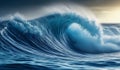 Rolling blue waves crash, moving in with tide of ocean. An ocean wave isolated on opaque white background