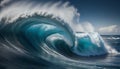 Rolling blue waves crash, moving in with tide of ocean. An ocean wave isolated on opaque white background