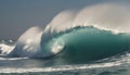 Rolling blue waves crash, moving in with tide of ocean. An ocean wave isolated on opaque white background