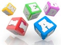 Rolling colored cubes with media concept on white Royalty Free Stock Photo