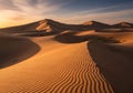 Rolling desert dunes bask in the warm glow of a setting sun, Royalty Free Stock Photo