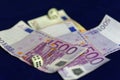 Rolling dice on five-hundred Euro banknotes Royalty Free Stock Photo