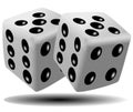 Rolling dice. White roll cubes for gamble games.