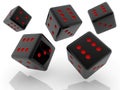 Rolling different black color dice on white