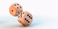 Rolling down two dice on a white background Royalty Free Stock Photo