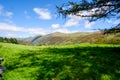 Rolling fells and valley in the Lake District with green fields in the summertime Royalty Free Stock Photo